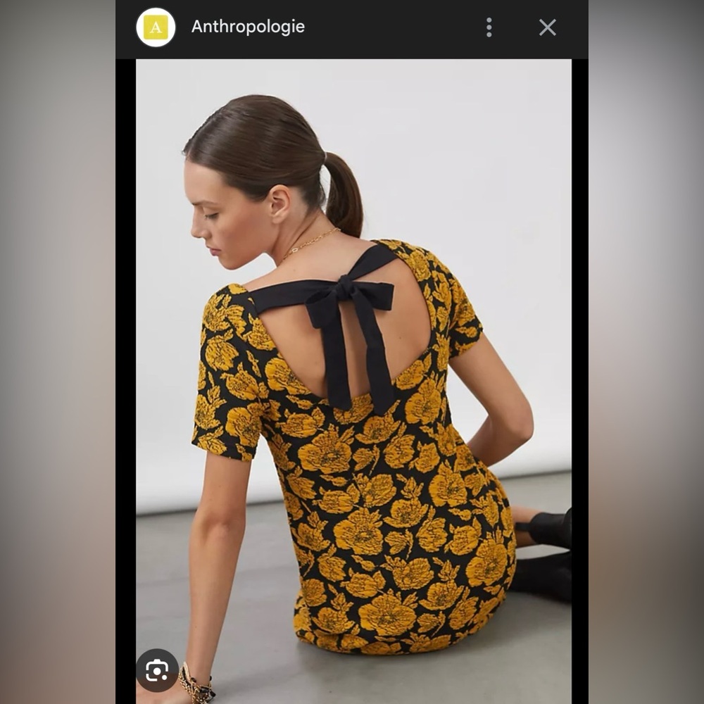 Anthropologie Maeve Black and Gold Floral Backless Dress